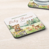 Schattige grillig neutraal bos Dier Baby shower Bier Onderzetter (Linkerzijde)