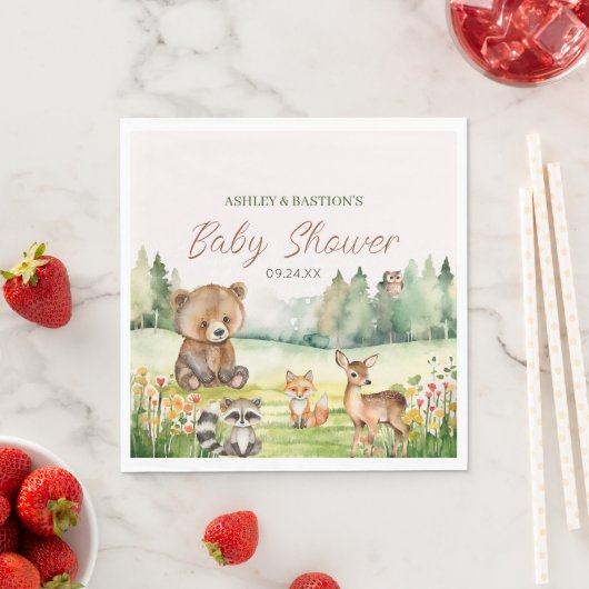 Schattige grillig neutraal bos Dier Baby shower Servet (Insitu)