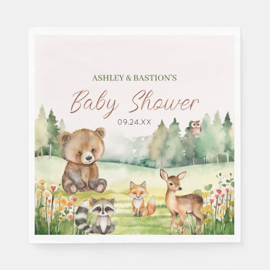 Schattige grillig neutraal bos Dier Baby shower Servet (Voorkant)