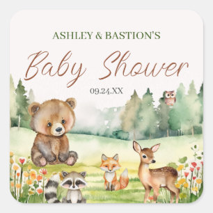 Schattige grillig neutraal bos Dier Baby shower Vierkante Sticker
