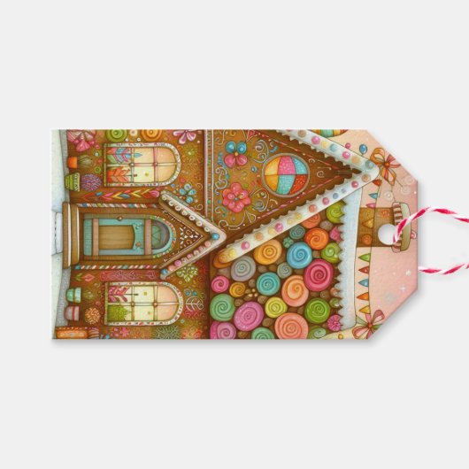 Schattige, grillig peperkoekhuis cadeaulabel (Voorkant (Horizontaal))