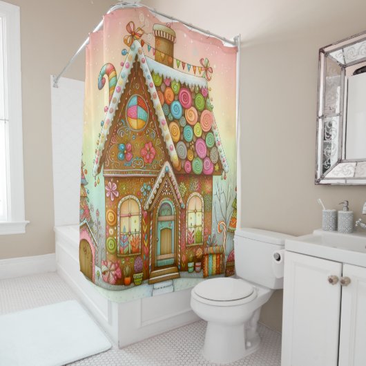 Schattige, grillig peperkoekhuis douchegordijn (In situ)