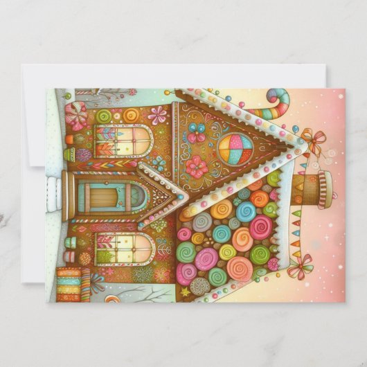 Schattige, grillig peperkoekhuis feestdagenkaart (Voorkant)