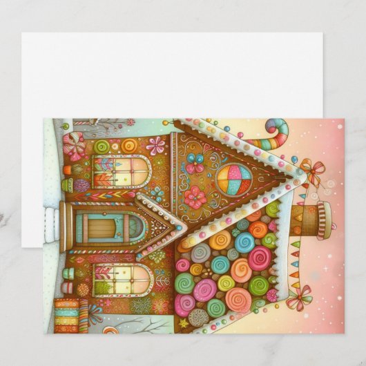 Schattige, grillig peperkoekhuis feestdagenkaart (Voorkant / Achterkant)
