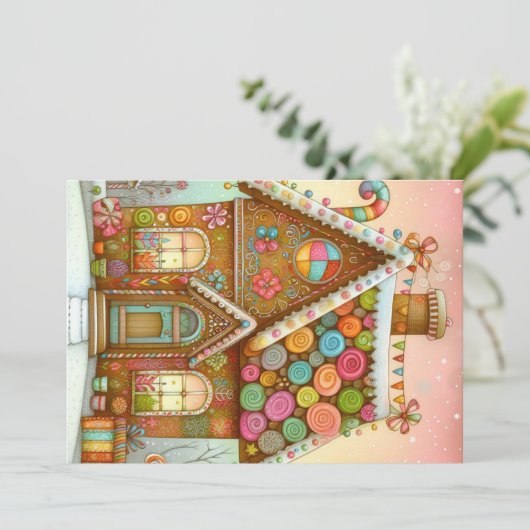 Schattige, grillig peperkoekhuis feestdagenkaart (Staand voorkant)