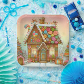 Schattige, grillig peperkoekhuis papieren bordje (Feest)