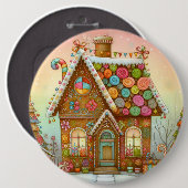 Schattige, grillig peperkoekhuis ronde button 6,0 cm (Voorkant /achterkant)