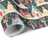 Schattige grillig plezier & feestelijk kerstdorp cadeaupapier (Rol Hoek)