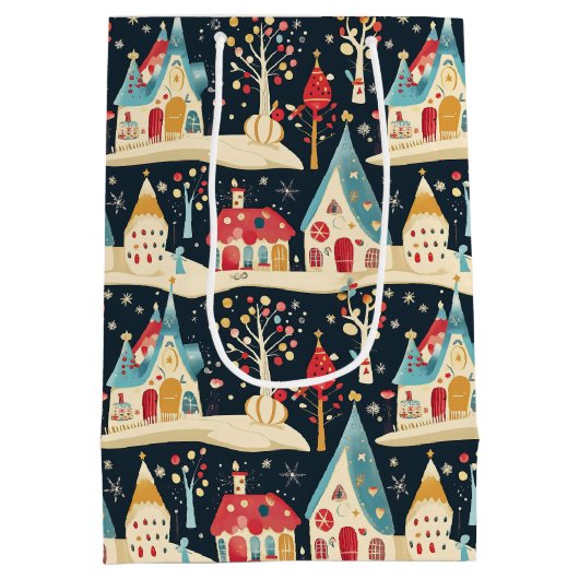 Schattige grillig plezier & feestelijk kerstdorp medium cadeauzakje (Achterkant)