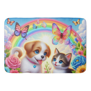 Schattige/grillig puppy/kitten regenboog badmat