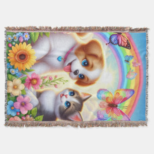 Schattige/grillig puppy/kitten regenboog deken