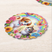 Schattige/grillig puppy/kitten regenboog kartonnen onderzetters (Gekanteld)