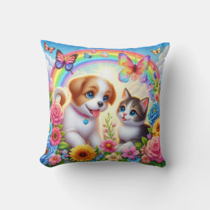 Schattige/grillig puppy/kitten regenboog kussen