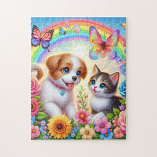 Schattige/grillig puppy/kitten regenboog legpuzzel
