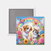 Schattige/grillig puppy/kitten regenboog magneet (Voorkant / Achterkant)