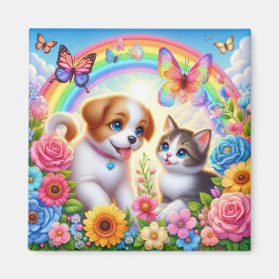 Schattige/grillig puppy/kitten regenboog magneet