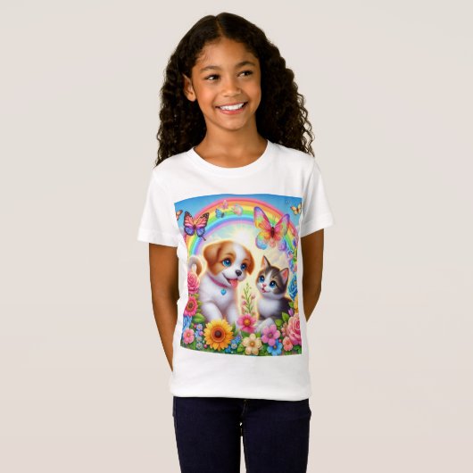 Schattige/grillig puppy/kitten regenboog t-shirt (Voorkant volledig)