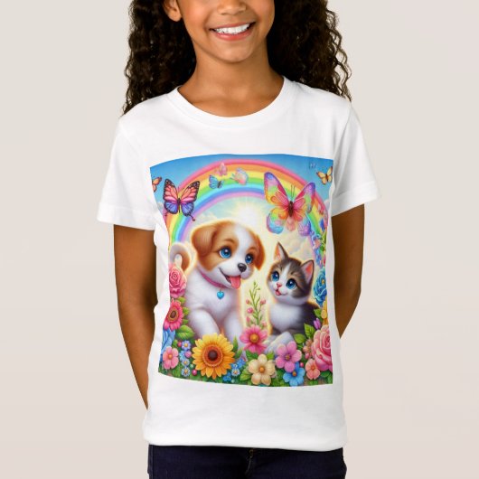 Schattige/grillig puppy/kitten regenboog t-shirt (Voorkant)