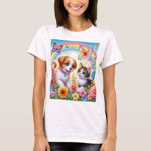 Schattige/grillig puppy/kitten regenboog t-shirt