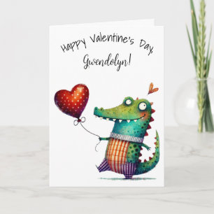 Schattige grillige alligator Gelukkige Valentijnsd Kaart