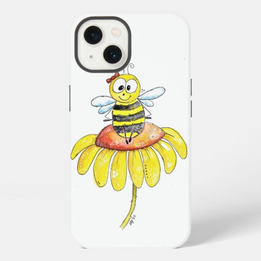 Schattige grillige bij op een bloem iPhone hoesje (Achterkant)