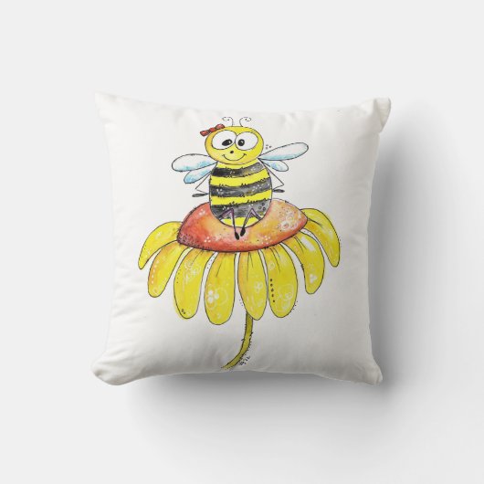 Schattige grillige bij op een bloem kussen (Voorkant)