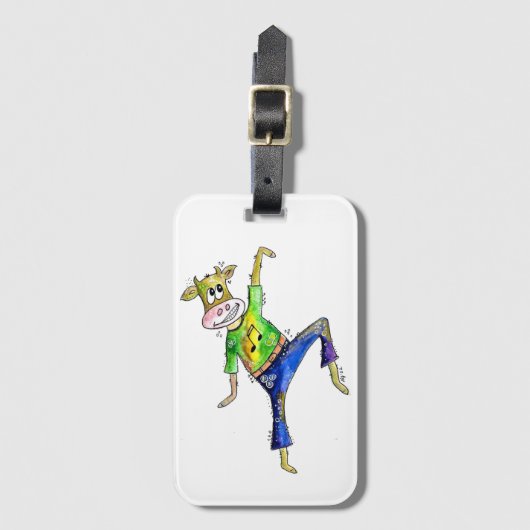 Schattige grillige dansende koe bagagelabel (Voorkant (verticaal))