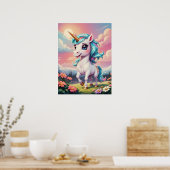 Schattige grillige eenhoorn in tuin poster (Keuken)