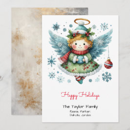 Schattige grillige engelillustratie Happy Feestdagenkaart