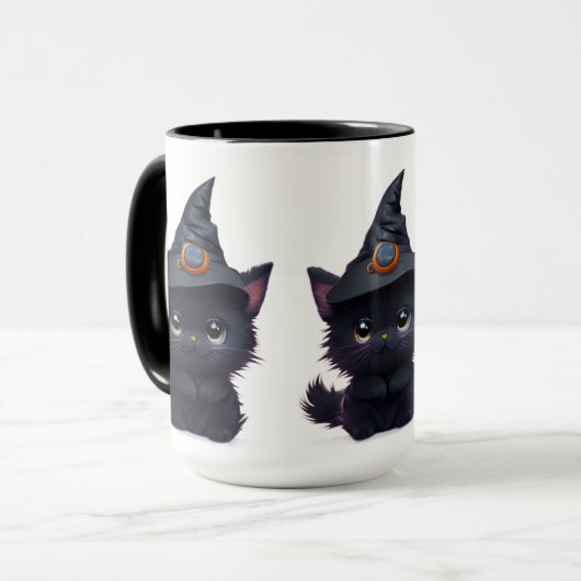 Schattige grillige Halloween zwarte kat Mok (Voorkant links)