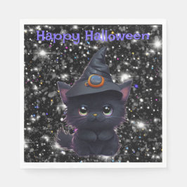 Schattige grillige Halloween zwarte kat Servet