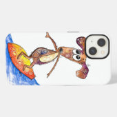 Schattige grillige hond op surfplank iPhone hoesje (Achterkant horizontaal)