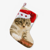 Schattige grillige kat met kerstmanhoed kleine kerstsok (Voorkant (Hangend))