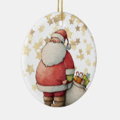Schattige grillige kerstman met ster keramisch ornament (Rechts)