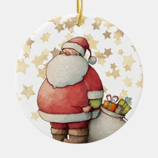 Schattige grillige kerstman met ster keramisch ornament (Voorkant)