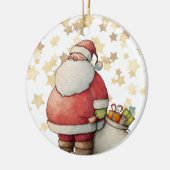 Schattige grillige kerstman met ster keramisch ornament (Links)