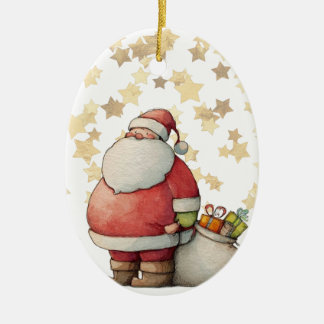 Schattige grillige kerstman met ster keramisch ornament
