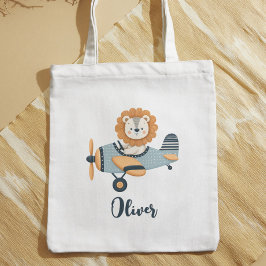 Schattige grillige leeuw op charmant vliegtuig tote bag