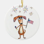 Schattige grillige patriottische hond met vlag keramisch ornament (Voorkant)