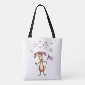 Schattige grillige patriottische hond met vlag tote bag (Achterkant)