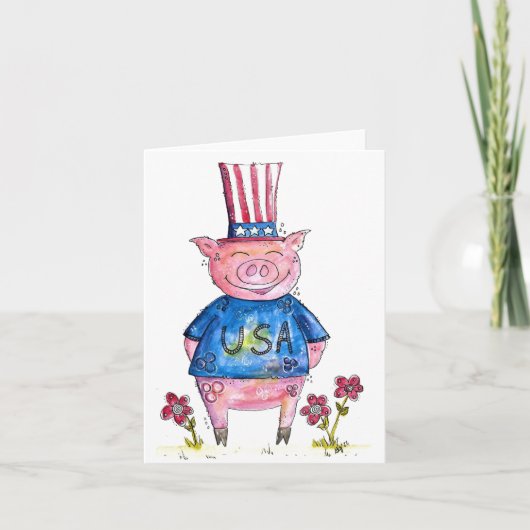 Schattige grillige patriottische varken kaart (Voorkant)
