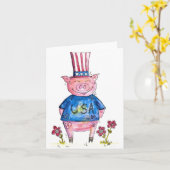 Schattige grillige patriottische varken kaart (Gele Bloem)