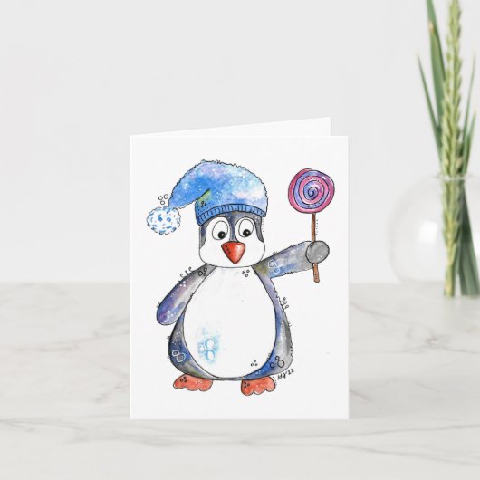 Schattige grillige pinguïn met een lolly kaart (Voorkant)