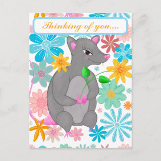 Schattige grillige rat kleurrijke bloemen briefkaart