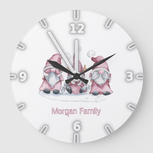 Schattige grillige roze kabouters kerst grote klok (Voorkant)