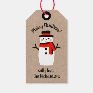Schattige grillige sneeuwman cadeaulabel
