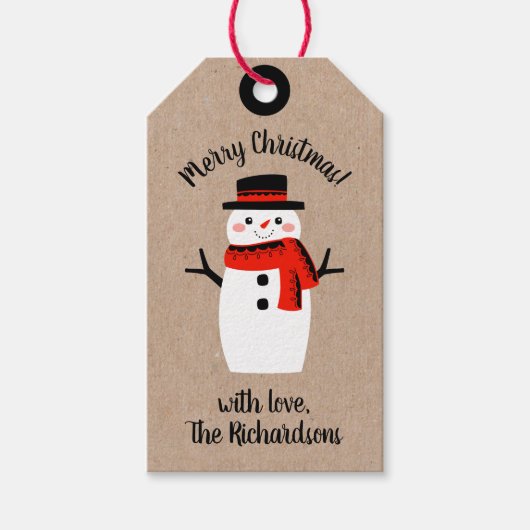 Schattige grillige sneeuwman cadeaulabel (Voorkant)