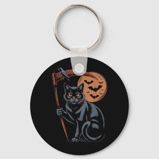 Schattige Grim Reaper Dood Zwarte Kat Halloween Mo Sleutelhanger