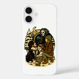 Schattige Grim Reaper Meisje en Hond Griezelig Bos iPhone 16 Hoesje