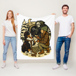 Schattige Grim Reaper Meisje en Hond Griezelig Bos Fleece Deken